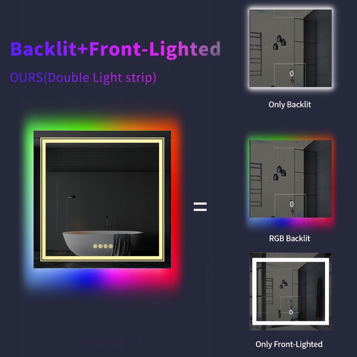 LED-дзеркало у ванну кімнату з RGB-підсвіткою, 80x80 см