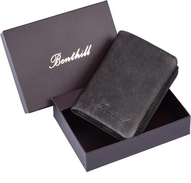 Benthill Small Wallet - Genuine Leather - Women's Wallet with RFID Protection - 6 Card Slots - Slim Wallet including Gift Box, Color: Gray