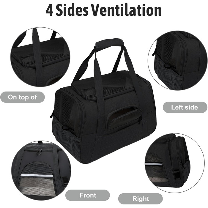 Транспортна сумка для тварин з підстилкою з флісу, чорна. Підходить для котів та собак до 10 кг