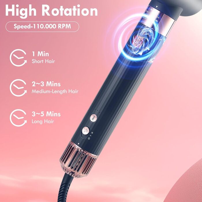 Фен-щітка NDLT 6-в-1: стайлер, фен, плойка, браш для волосся, 120 000 RPM, негативні іони