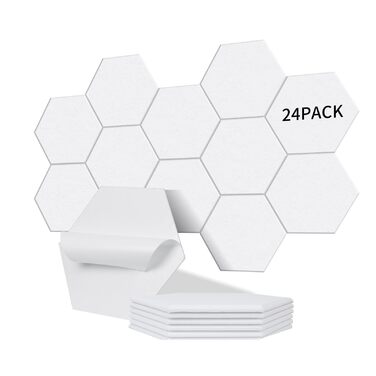 Акустичні гексагональні панелі для шумоізоляції самоклеючі, 24 шт (1.4м²), 230кг/м³, NRC 0.95, 100% поліестер, колір порцеляново-білий