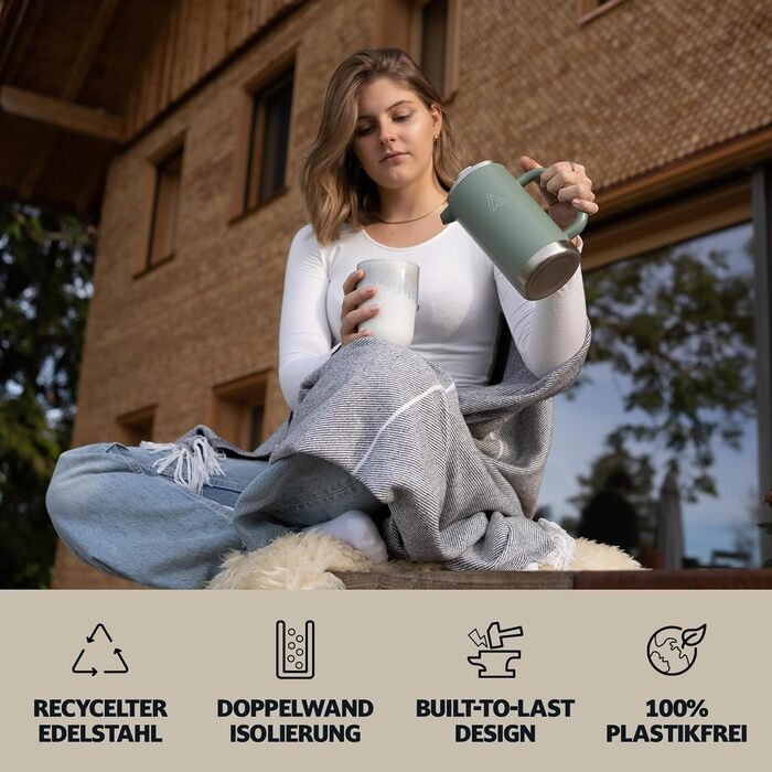 Campo Libre.® Giorgio. French Press Coffee Maker made of double-walled stainless steel 0.6l | plastic-free coffee press with thermal function incl. replacement filter | coffee maker | 100% recycled stainless steel 600ml Deep Grey
