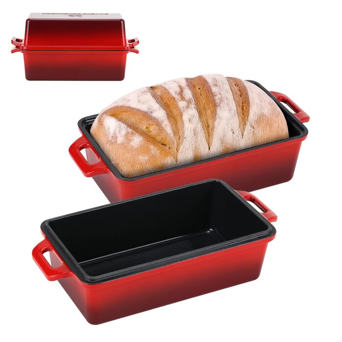 Форма для випічки Northriver Brotbackform з емальованого чавуну, 22.9x12.7 см, червона – для хліба, пирогів, запіканок (комплект 2 шт)