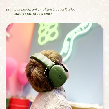 Schallwerk® Kapselgehörschutz Kiddies: Дитячі навушники-захисники від шуму | Навушники для дітей, преміум-якість, захист від шуму, ідеальні для повсякденного використання та заходів (Оливковий зелений)