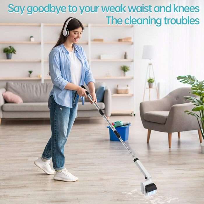 Roller Electric Cleaning Brush - 2-Speed Options, Waterproof, Cordless Electric Cleaning Brush with 4 Versatile Brush Heads and Extendable Handle