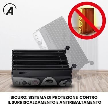 Електричний масляний радіатор Ardes AR4R09BTTE 9TT з таймером, 3 режими, турбовентиляція, на колесах, 2500 Вт, чорний та срібний