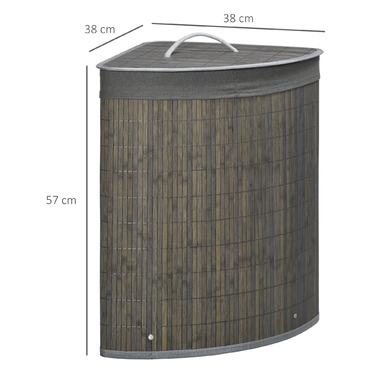 HOMCOM Rectangular Bamboo Laundry Basket 55L with Lid and Removable Bag 38 x 38 x 57 cm Grey | Aosom