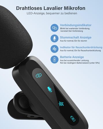 Беспроводной петличный микрофон для iPhone, iPad, Android, 2 шт. с шумоподавлением, авто-подключением, функцией Mute и Reverb для видеоблогинга, съемки видео, TikTok, YouTube