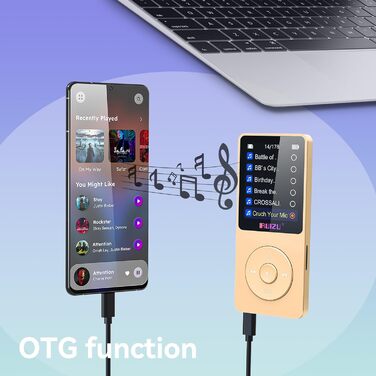 MP3-плеєр 64GB з Bluetooth 5.3, легкий (30г), до 80 годин роботи, 1.8