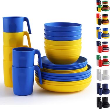 Набір посуду Berglander з білого пластику (24 шт.) для 6 осіб: тарілки, миски, чашки. Підходить для дому, саду, пікніка