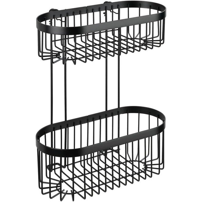 Настінна полиця WENKO Classic Plus Black, 2-ярусна, з антикорозійним покриттям, для ванної, 26,5x33x14,5 см, чорна