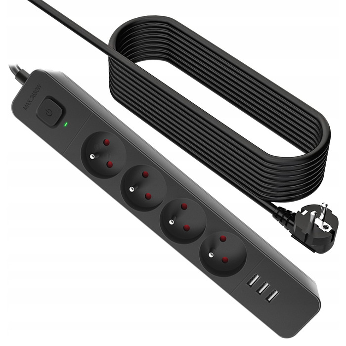 Мережевий фільтр Defender SFS 135, 5 м, 4 розетки, 3x USB
