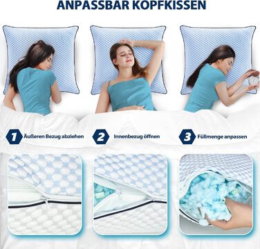 Подушка з піни Memory Foam охолоджуюча, ергономічна для сну на боці, спині та животі (40x40 см, блакитно-біла)