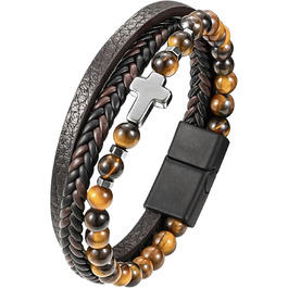 Чоловічий браслет з шкіри, розарій, хрест, чорний/коричневий. Аксесуар для чоловіків та хлопців