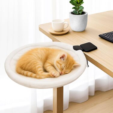 Кігтеточка-ліжко для кота на стіл, 360° обертання та регулювання висоти, знімне ліжко-лежанка, м'яка гамак для дому/офісу (Білий)