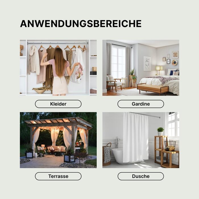 Штанга для карнизів без свердління, діаметр 25 мм, телескопічна - для душу, вікон, кімнат, кухні (70-120 см, 90-160 см), нержавіюча сталь срібна