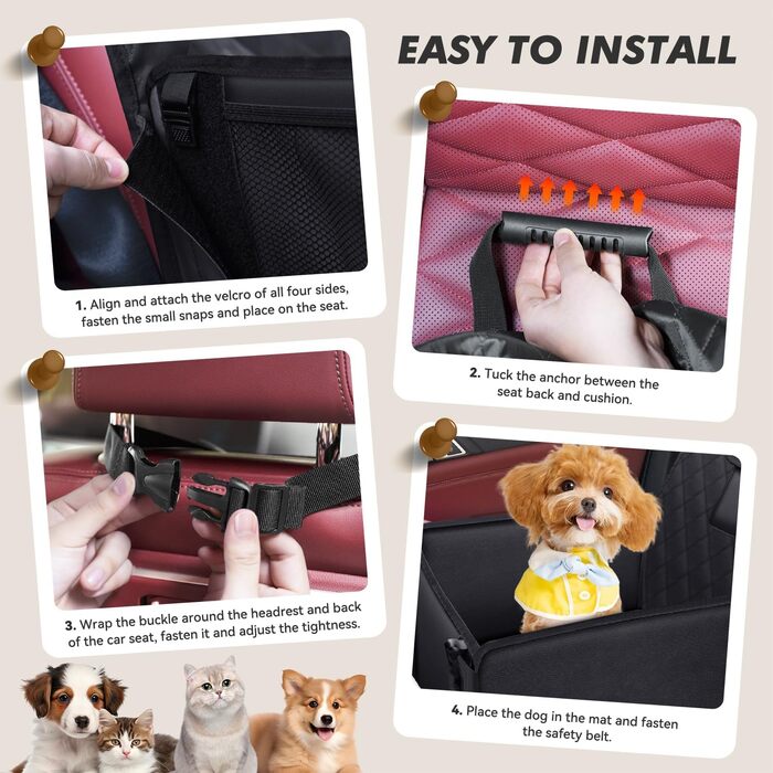 Автокрісло для собак - стабільне, водонепроникне, з підсиленими стінками та ременями безпеки, чорне