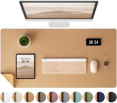 Підкладка для столу Aothia з натурального корку та PU-шкіри, 65x35 см, Khaki. Захист столу, підставка для миші, легко чиститься, водонепроникна.