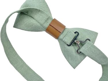 Набір чоловічих аксесуарів Leinen: краватка-метелик зі шкіри, підтяжки зі шкіри, нагрудна хустка, запонки - світло-зелений