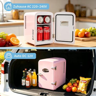 Міні-холодильник Citybee 4л з функцією охолодження та підігріву, 220V/12V, рожевий - для дому, офісу, авто, кемпінгу
