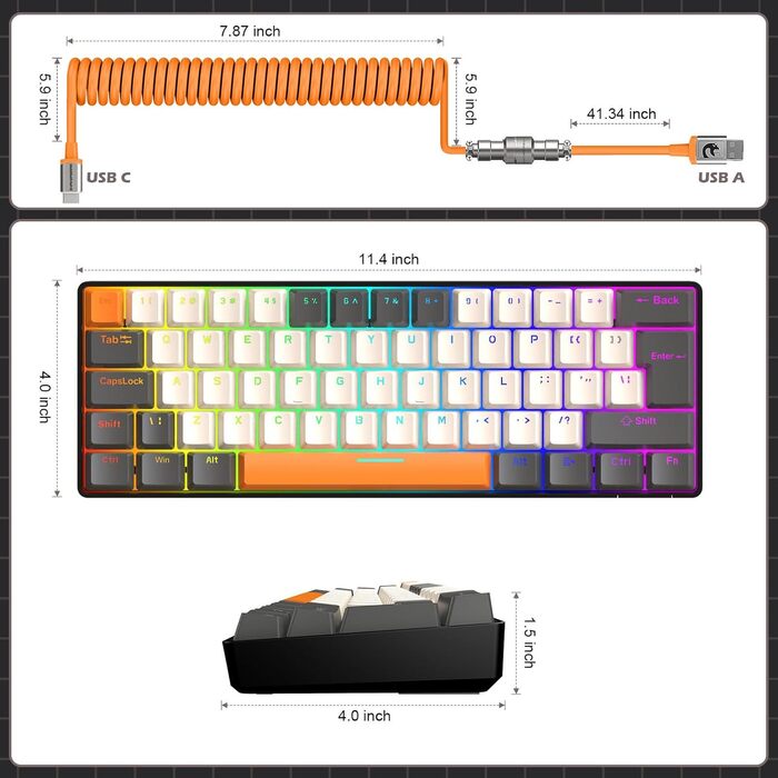 ZIYOU LANG T60 Pro: Механічна клавіатура та миша для геймінгу з RGB підсвічуванням (60% layout, UK QWERTY)