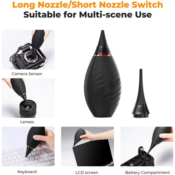 Набір для чищення фото- та відеокамер K&F Concept 10 в 1: DSLR, об'єктиви, мобільні телефони. Включає серветки, продувальну помпу, рідину для чищення та олівець для лінз.