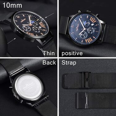 Чоловічий годинник Mode Herren: Водостійкий аналоговий кварцовий годинник з нержавіючої сталі та сітчатим ремінцем. Чорний колір.