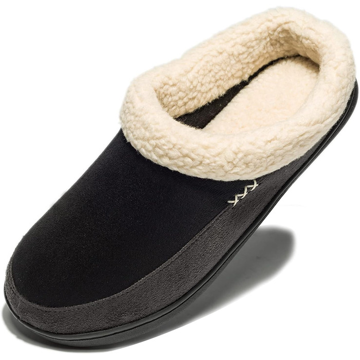 Чоловічі домашні тапочки NewDenBer з піною Memory Foam, теплі, зручні, м'які, з плюшевою підкладкою, зимові, з антиковзною гумовою підошвою (39/40 EU, 23, чорний/сірий)