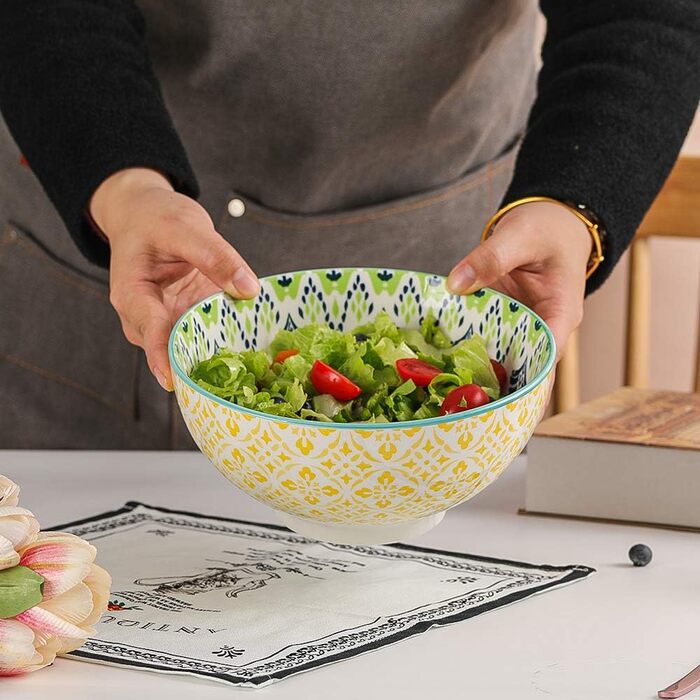 Набір салатників/мисок для супу та пасти з порцеляни, 1.45 л, 3 шт. - Кольорові сервіровочні миски 20 см, підходить для мікрохвильовки та миття в посудомийній машині