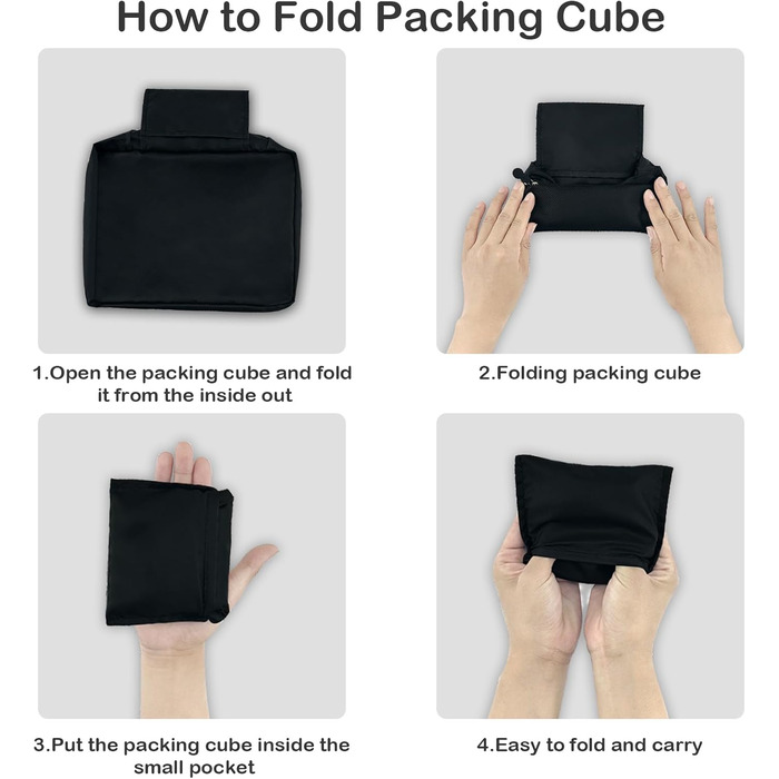 Органайзер для валіз 12 шт., водовідштовхувальний набір пакувальних кубиків, туристичний органайзер для багажу, сімейні подорожі, зберігання вдома (Чорний 1x маленький кубик + 1x 20л складана ручна сумка)