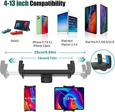 Автотримач Cuxwill для планшетів і смартфонів 4-13 дюймів на лобове скло або панель приладів, з присоскою, сумісний з iPad Pro/Air/Mini, Galaxy Z Fold, Kindle Fire HD, Switch, iPhone