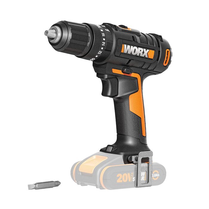WORX NITRO WX352 акумуляторний ударний дриль-шуруповерт Set 20V - безщітковий двигун - для шурупування, свердління та ударного свердління - 60Nm - 2-швидкісна коробка передач & LED-підсвітка - в комплекті 2x20V 2Ah акумулятори & 2A швидка зарядка