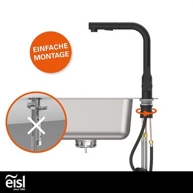 Кран кухонний гнучкий EISL Flexo з нержавіючої сталі/чорний, 360° обертання, високий вилив, шланг Soft-Touch, 2 функції, NI186FLNIB