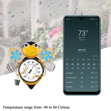 MUMTOP Thermometer for Indoor and Outdoor Use, Bee Design, Large, Wall Mountable, for Patio, Yard, Garden