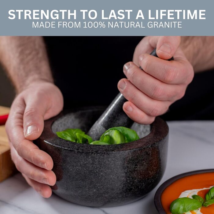 Набір ступка та товкачок Homiu Premium з натурального граніту, великий діаметр 15.5 см, сірий мармур