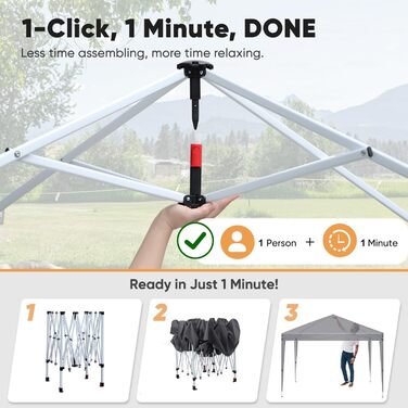 Sekey One-Touch Pop-Up Pavilion 3x3 Waterproof Stable Winter-Proof, Folding Pavilion 3x3m with Thickened Tubes, Party Tent Pavilion Foldable for Camping Festival Party, Grey