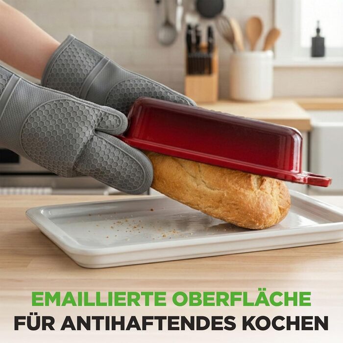 Форма для випічки хліба NutriChef чавунна емальована з кришкою 22.9 см, червона + рукавиці