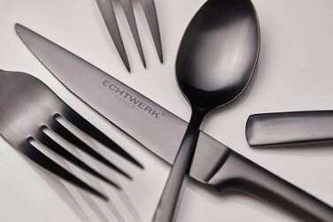 ECHTWERK Tableware Set Avelino, Black Edition, 20-piece, cutlery set for up to 4 people, 18/10 stainless steel, matte finish, high-quality cutlery set, for dining table, table decoration for weddings & festive occasions.