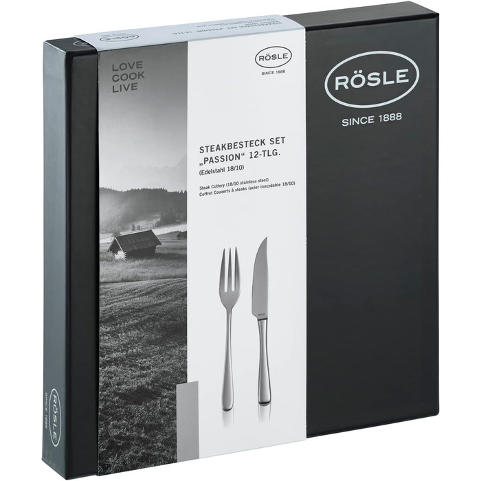 RÖSLE PASSION Steak Set, 12-Piece – High-Quality Steak Set for 6 People made of Stainless Steel 18/10 and Special Steel Blades – Highly Polished, Dishwasher Safe, in Elegant Gift Box, 12-Piece Steak Set