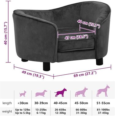 Софа для собак Dunkelgrau від vidaXL, 69x49x40 см: плюшеве ліжко та диванчик для собак та котів