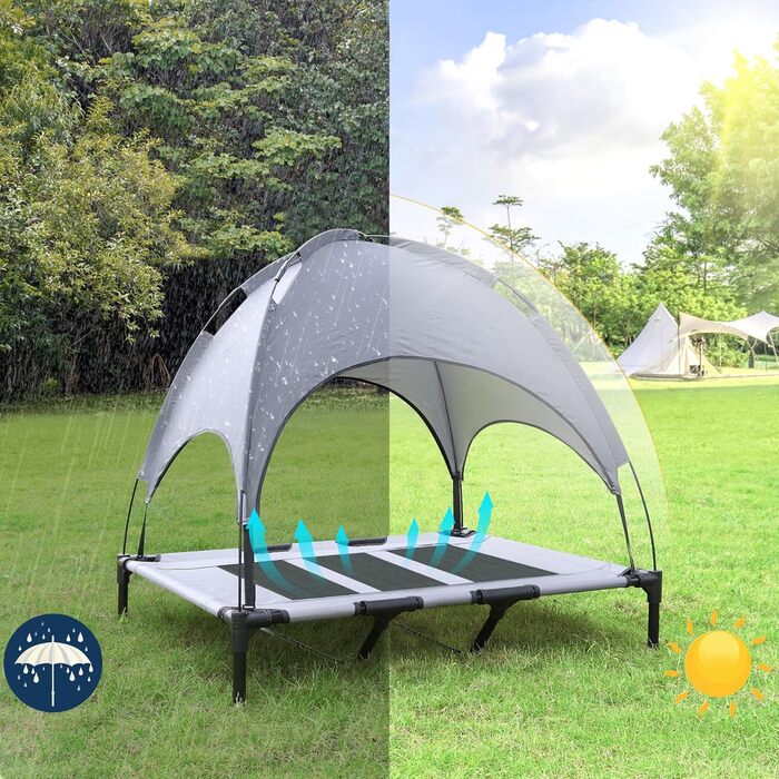 Ліжко для собак з балдахіном, лежанка для тварин Outdoor 2 в 1, софа для собак, піднята лежанка для котів та собак великих та маленьких порід, 122x92x102 см