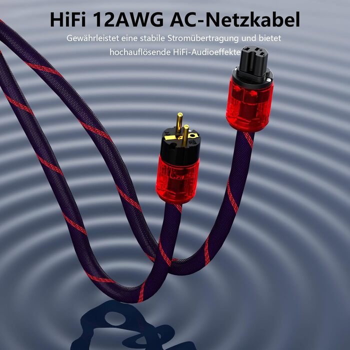 Професійний силовий кабель Profi-Stromkabel 4N OFC (1м) з роз'ємами Schuko та C15, 24K золоте напилення, EMV-екранування для Hi-Fi підсилювачів та CD-плеєрів
