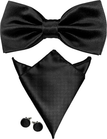 Метелик чоловічий JEMYGINS регульований шовковий, набір з манжетами та нагрудною хустинкою в подарунковій коробці (Чорний 3)