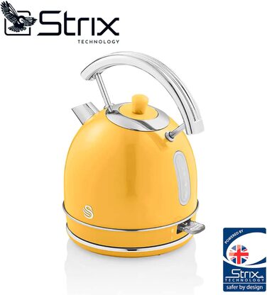 Swan Retro Electric Kettle - 1.8L, Vintage Design, Automatic Shut-Off, Cordless, BPA-Free Stainless Steel, 3000W (Yellow)