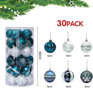 30 шт. Новорічні кулі, прикраси на ялинку, синій та білий, 6 см. Ручна робота, з гачком. Новорічні прикраси для ялинки та різдвяний декор.