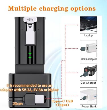 Зарядний пристрій для акумуляторів Ring (3 шт., 6040 mAh) з LED-дисплеєм та Type-C кабелем, сумісний з Ring 2/3/4/Plus/Spotlight/Stick Up Cam. Чорний