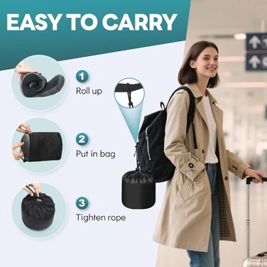 Подушка для шиї у літак - подушка для подорожей Memory Foam, ергономічна форма - подушка для шиї з маскою для сну, навушниками, сумкою - ідеально для літака, подорожей, офісу, дому (Сірий)