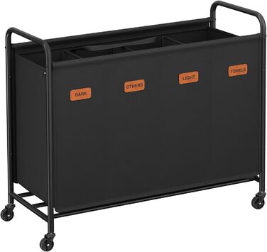 SONGMICS Laundry Basket with Wheels, Laundry Sorter with 4 Compartments, 200 L Laundry Sorter, Mobile Laundry Cart, 5 Labels, for Laundry Room, Bedroom, Bathroom, Ink Black RLS460B01