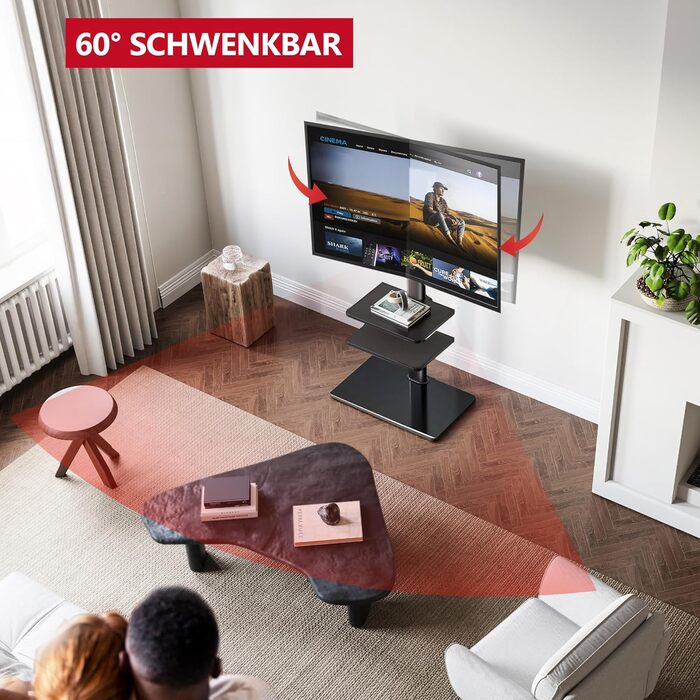 AOKCOS TV Stand for 32-70 inch Flat & Curved TVs - Adjustable Height, Swivel, Tilt, 3-Tier Shelves, VESA 400x400, up to 40kg (White/Black)