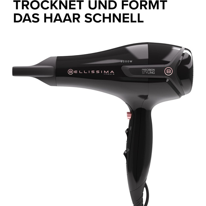Фен Bellissima S9 2200W з функцією моделювання: 8 режимів, прецизійна насадка, холодний струмінь